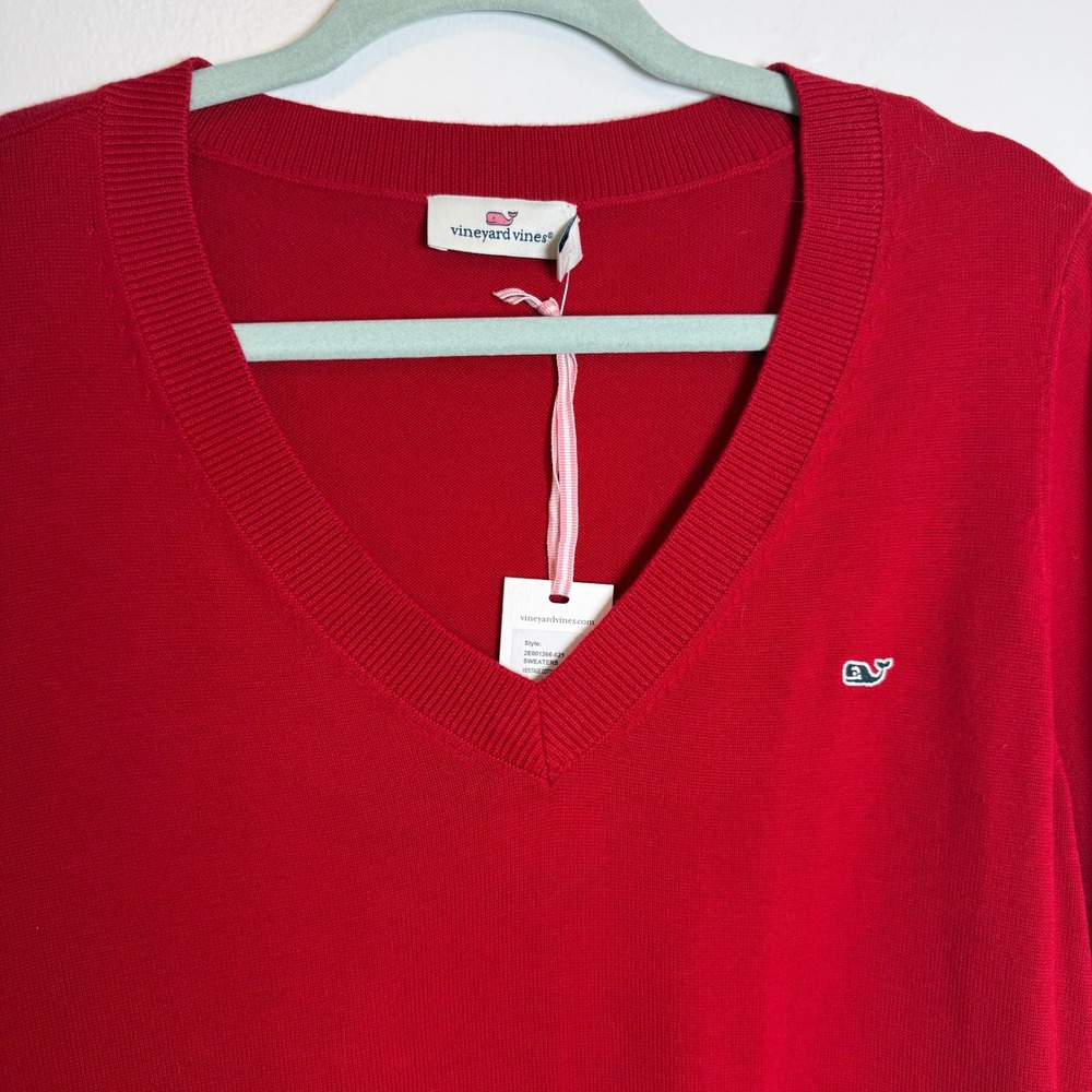 Vineyard Vines Red Velvet Heritage Cotton V Neck Sweater Womens Medium M Whale - Picture 4 of 11